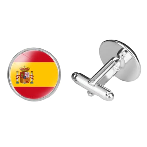 Persönlichkeit Spanien Flagge Manschettenknöpfe Europäische Länder Männer Casual Glaskuppel Hemd Manschettenknopf, Business Hochzeit Party Schmuck Geschenk Jahrestag Geburtstag,Weiß,Long:1.6 von GONMFKM