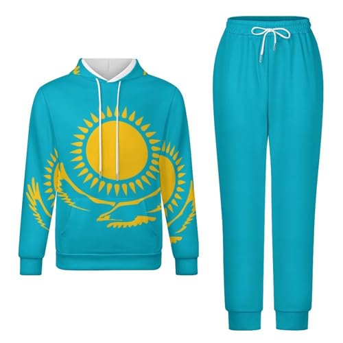 Trainingsanzug-Set Mit Flaggenaufdruck Der Republik Kasachstan Komplettes Set Für Damen Und Herren 2-Teiliges Langarm-Trainingsanzug-Set Übergröße Kapuzenpullover Und Jogginghose Mit Kordelzug S von GONMFKM