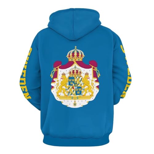 Übergroßer Kapuzenpullover Für Herren Bequemer Herbst-/Winter-Kapuzenpullover Für Männer Kapuzenpullover Mit Schweden-Flaggendruck Grafik Pullover-Kapuzenpullover Mit Tasche Stilvolle Sweatshirts S von GONMFKM