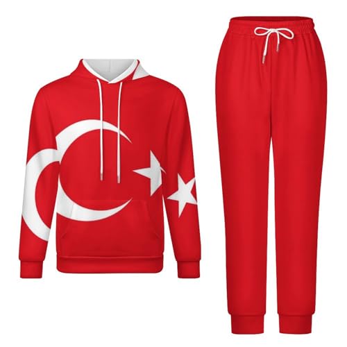 Zweiteiliges Outfit Für Herren Und Damen Mit Türkischem Flaggenaufdruck Langärmlige Kapuzenpullover Pullover Oberteile Und Lange Hosen Trainingsanzug Unisex Jogginghose Lounge-Komplettset Flagge 1 S von GONMFKM