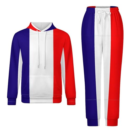 Zweiteiliges Outfit Für Herren Und Damen Origineller Frankreich-Flaggenaufdruck Langärmliger Kapuzenpullover Pullover Oberteile Und Lange Hosen Trainingsanzug Unisex Übergröße Lounge-Komplettset 6Xl von GONMFKM