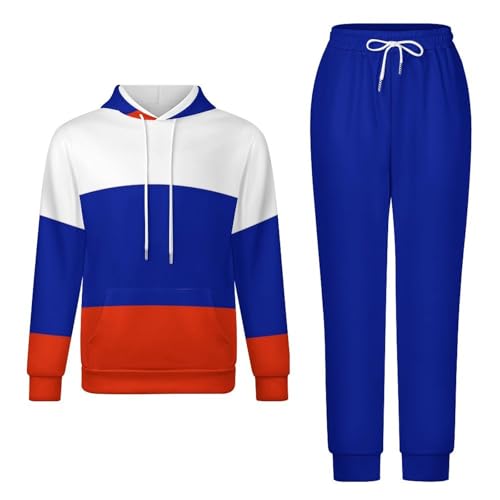 Zweiteiliges Outfit Für Herren Und Damen Origineller Russland-Flaggenaufdruck Langärmliger Kapuzenpullover Pullover Oberteile Und Lange Hosen Trainingsanzug Unisex Übergröße Lounge-Komplettset M von GONMFKM