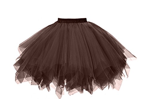 GOOBGS Damen 50er Ballettrock Multi-SchichtenVintage Ballet Blase Firt Tulle Petticoat Puffy Tutu Braun Medium von GOOBGS