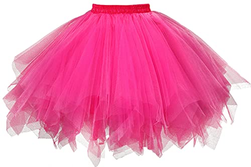 GOOBGS Damen 50er Ballettrock Multi-SchichtenVintage Ballet Blase Firt Tulle Petticoat Puffy Tutu Fuchsia X-Large von GOOBGS