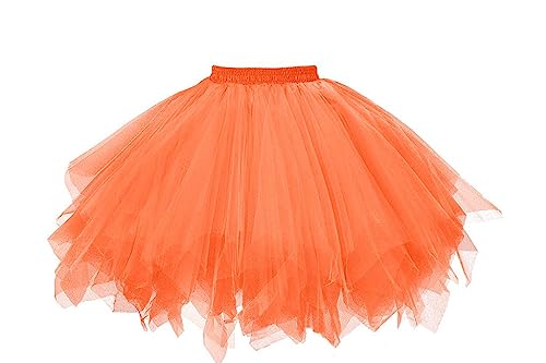 GOOBGS Damen 50er Ballettrock Multi-SchichtenVintage Ballet Blase Firt Tulle Petticoat Puffy Tutu Orange XX-Large von GOOBGS