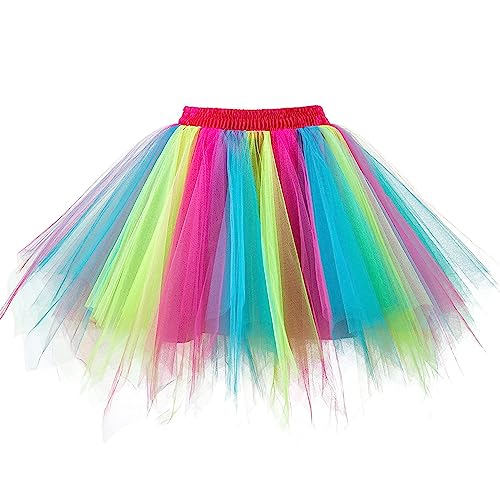 GOOBGS Damen 50er Ballettrock Multi-SchichtenVintage Ballet Blase Firt Tulle Petticoat Puffy Tutu Rainbow Medium von GOOBGS