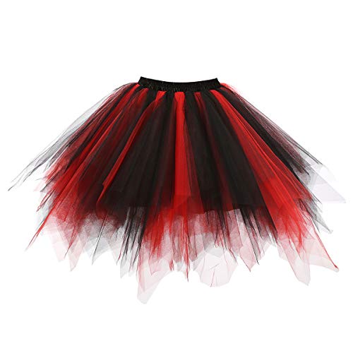 GOOBGS Damen 50er Ballettrock Multi-SchichtenVintage Ballet Blase Firt Tulle Petticoat Puffy Tutu Schwarz Rot Medium New von GOOBGS