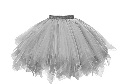 GOOBGS Damen 50er Ballettrock Multi-SchichtenVintage Ballet Blase Firt Tulle Petticoat Puffy Tutu Silber Medium von GOOBGS