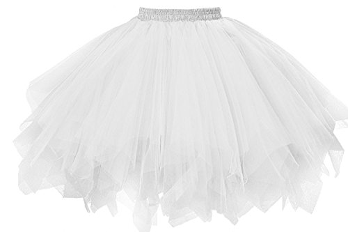 GOOBGS Damen 50er Ballettrock Multi-SchichtenVintage Ballet Blase Firt Tulle Petticoat Puffy Tutu Weiß X-Large von GOOBGS