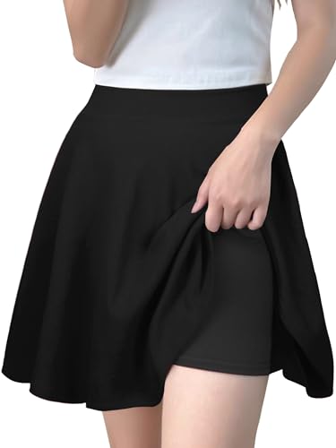 GOOBGS Women's Casual Versatile Mini Skater Stretchy Skirt with Shorts Black Large von GOOBGS