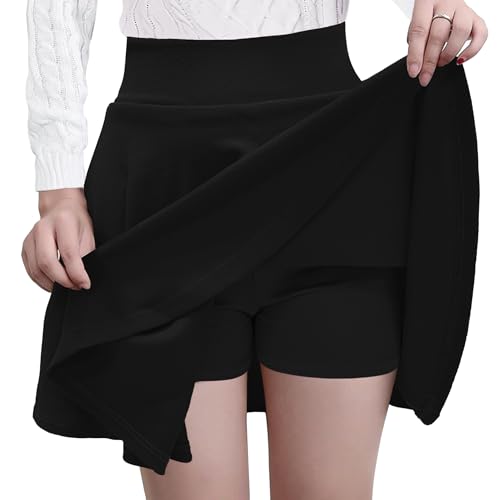GOOBGS Women's Casual Versatile Mini Skater Stretchy Skirt with Shorts Black XX-Large von GOOBGS