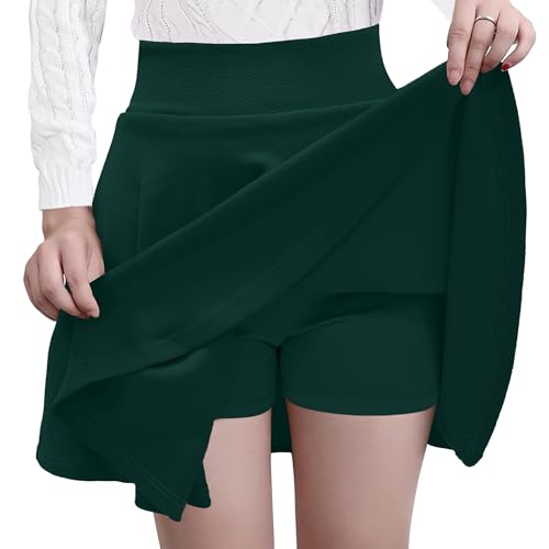 GOOBGS Women's Casual Versatile Mini Skater Stretchy Skirt with Shorts Deep Green X-Large von GOOBGS