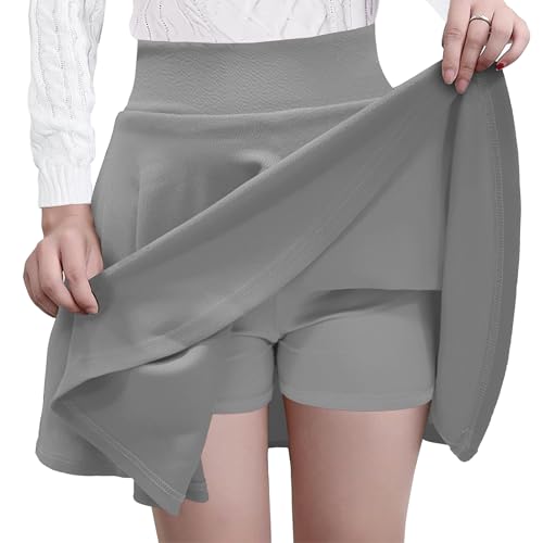 GOOBGS Women's Casual Versatile Mini Skater Stretchy Skirt with Shorts Grey XX-Large von GOOBGS