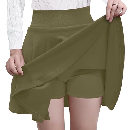 GOOBGS Women's Casual Versatile Mini Skater Stretchy Skirt with Shorts Khaki Medium von GOOBGS
