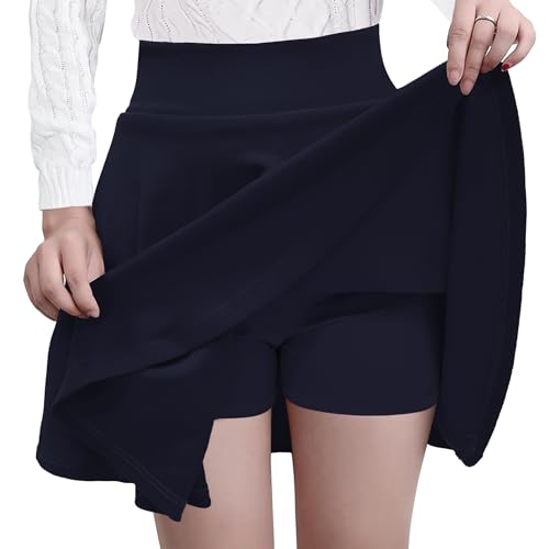 GOOBGS Women's Casual Versatile Mini Skater Stretchy Skirt with Shorts Navy Blue Small von GOOBGS