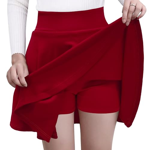 GOOBGS Women's Casual Versatile Mini Skater Stretchy Skirt with Shorts Red Large von GOOBGS