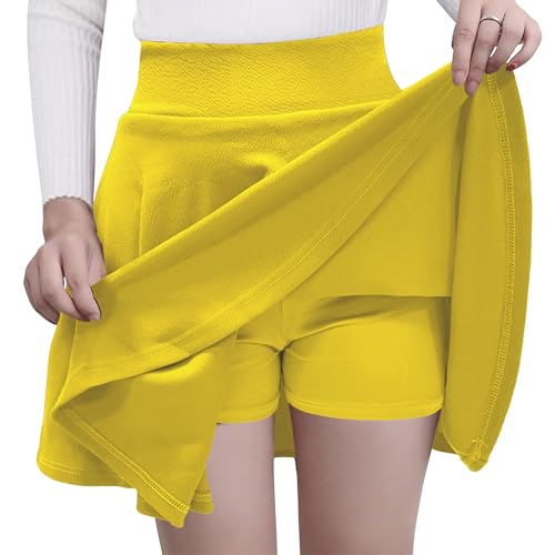 GOOBGS Women's Casual Versatile Mini Skater Stretchy Skirt with Shorts Yellow Medium von GOOBGS