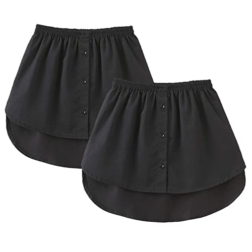 GOOBGS Women's Mini Underskirt Shirt Extensions Lower Skirt Sweep Shirt Extension Skirt with Buttons 2 Pieces Black 3XLarge von GOOBGS