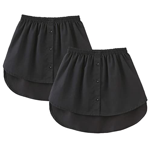 GOOBGS Women's Mini Underskirt Shirt Extensions Lower Skirt Sweep Shirt Extension Skirt with Buttons 2 Pieces Black Medium von GOOBGS