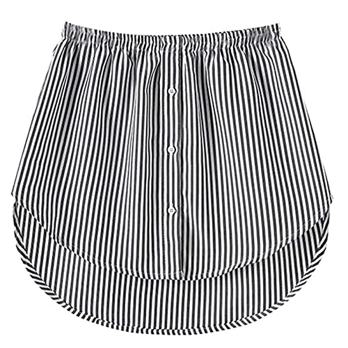 GOOBGS Women's Mini Underskirt Shirt Extensions Lower Skirt Sweep Shirt Extension Skirt with Buttons Black Stripe X-Large von GOOBGS