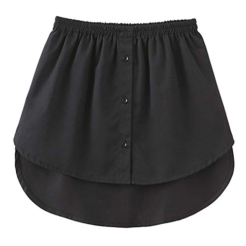 GOOBGS Women's Mini Underskirt Shirt Extensions Lower Skirt Sweep Shirt Extension Skirt with Buttons Black X-Large von GOOBGS