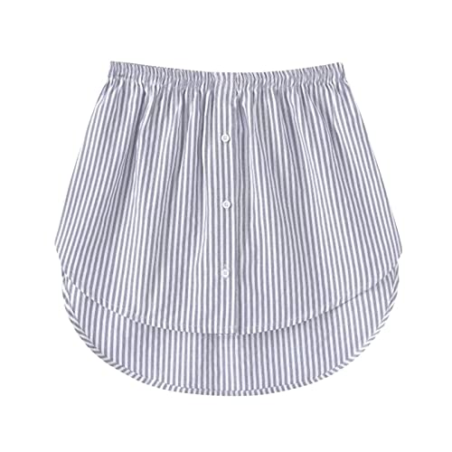 GOOBGS Women's Mini Underskirt Shirt Extensions Lower Skirt Sweep Shirt Extension Skirt with Buttons Blue Stripe Medium von GOOBGS