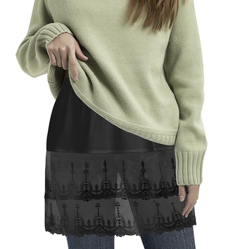GOOBGS Women's Mini Underskirt Shirt Extensions Lower Skirt Sweep Shirt Extension Skirt with Buttons Lace Black Large von GOOBGS