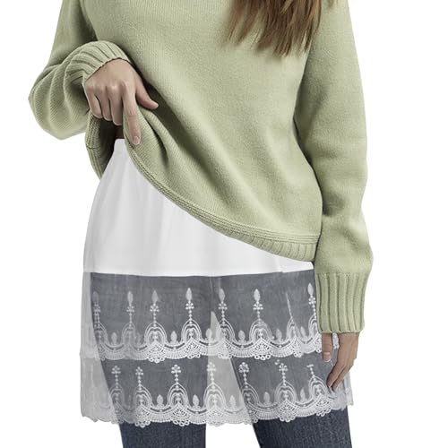 GOOBGS Women's Mini Underskirt Shirt Extensions Lower Skirt Sweep Shirt Extension Skirt with Buttons Lace White X-Large von GOOBGS