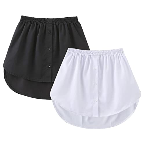 GOOBGS Women's Mini Underskirt Shirt Extensions Lower Skirt Sweep Shirt Extension Skirt with Buttons White-Black Large von GOOBGS