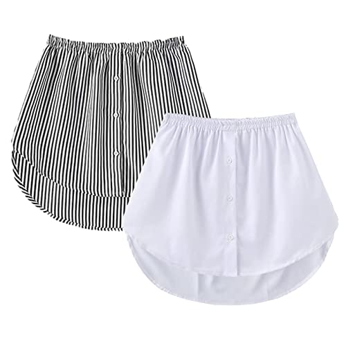 GOOBGS Women's Mini Underskirt Shirt Extensions Lower Skirt Sweep Shirt Extension Skirt with Buttons White-Black Stripe Medium von GOOBGS