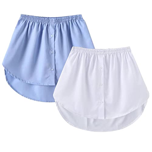 GOOBGS Women's Mini Underskirt Shirt Extensions Lower Skirt Sweep Shirt Extension Skirt with Buttons White-Blue 3XLarge von GOOBGS