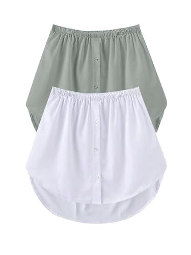 GOOBGS Women's Mini Underskirt Shirt Extensions Lower Skirt Sweep Shirt Extension Skirt with Buttons White-Gray X-Large von GOOBGS