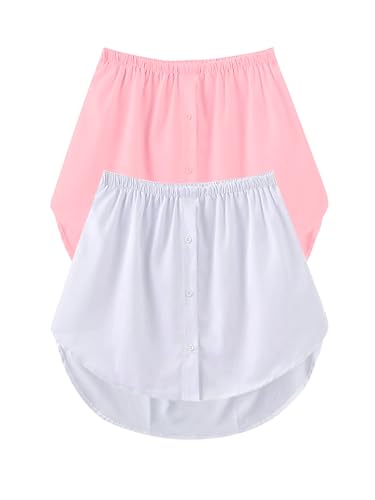 GOOBGS Women's Mini Underskirt Shirt Extensions Lower Skirt Sweep Shirt Extension Skirt with Buttons White-Pink Large von GOOBGS