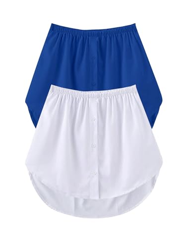 GOOBGS Women's Mini Underskirt Shirt Extensions Lower Skirt Sweep Shirt Extension Skirt with Buttons White-Royal Blue X-Large von GOOBGS