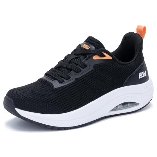 GOOBON Walkingschuhe Damen Arch Support Orthopädische Plantarfasziitis Laufschuhe Komfortabel Atmungsaktiv Sportschuhe mit Luftpolster für Plattfüße Lindert Fußkater Schwarz Size 36 EU von GOOBON