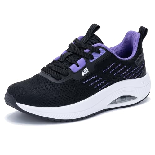 GOOBON Walkingschuhe Damen Arch Support Orthopädische Plantarfasziitis Laufschuhe Komfortabel Atmungsaktiv Sportschuhe mit Luftpolster für Plattfüße Lindert Fußkater Schwarz Violett Size 42.5 EU von GOOBON