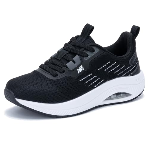GOOBON Walkingschuhe Damen Arch Support Orthopädische Plantarfasziitis Laufschuhe Komfortabel Atmungsaktiv Sportschuhe mit Luftpolster für Plattfüße Lindert Fußkater Schwarz Weiß Size 42 EU von GOOBON