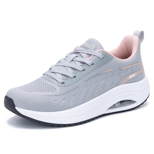 GOOBON Walkingschuhe Damen Arch Support Orthopädische Schuhe Plantarfasziitis Laufschuhe Komfortabel Atmungsaktiv Sportschuhe mit Luftpolster für Plattfüße Lindert Fußkater Grau Rosa 42.5 EU von GOOBON