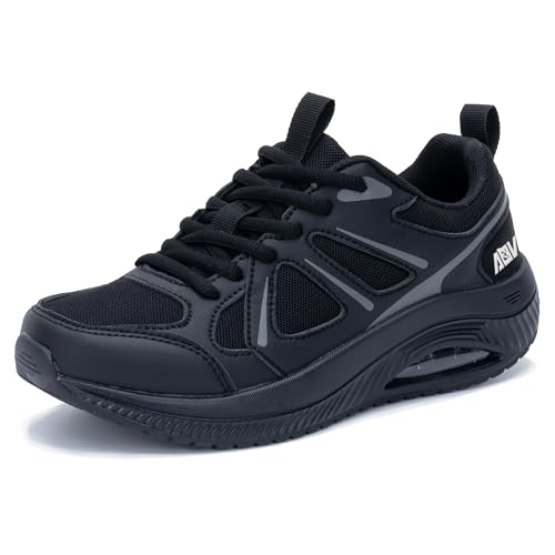GOOBON Walkingschuhe Damen Arch Support Orthopädische Schuhe Plantarfasziitis Laufschuhe Komfortabel Atmungsaktiv Sportschuhe mit Luftpolster für Plattfüße Lindert Fußkater Schwarz Grau 36 EU von GOOBON