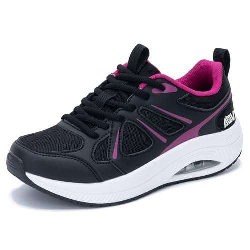 GOOBON Walkingschuhe Damen Arch Support Orthopädische Schuhe Plantarfasziitis Laufschuhe Komfortabel Atmungsaktiv Sportschuhe mit Luftpolster für Plattfüße Lindert Fußkater Schwarze Rose 37 EU von GOOBON