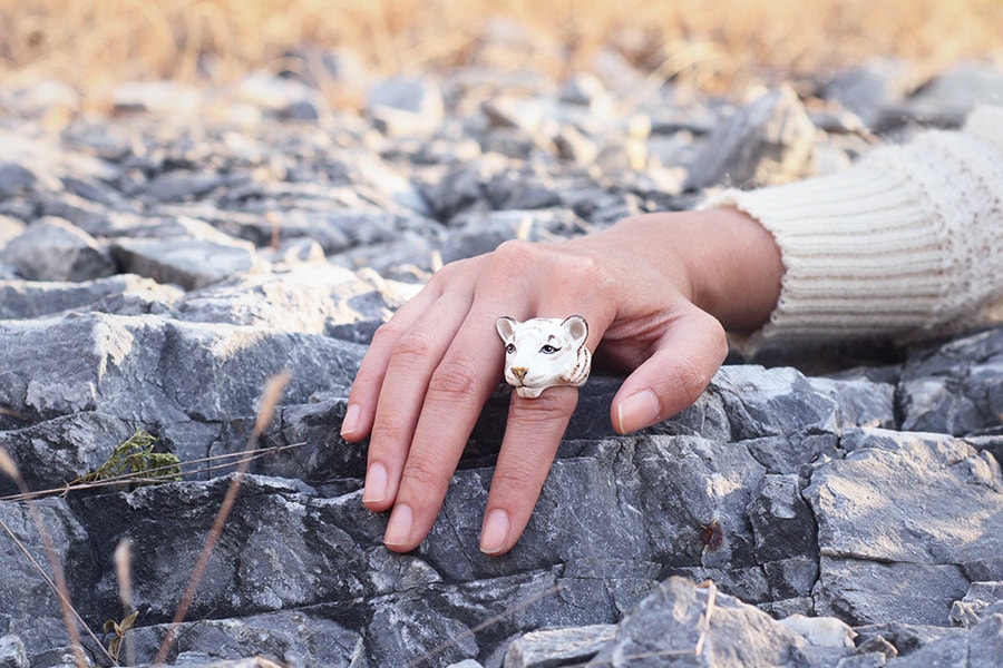 Snow Bengal Ring , Tier Tierschmuck von GOODAFTERNINE