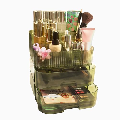 GOODFERIA Schminktisch Organizer, Make up Organizer mit Schubladen, Skincare Kosmetik Aufbewarung, Parfüm Makeup Organizer, Geschenk für Frauen (Grün) von GOODFERIA