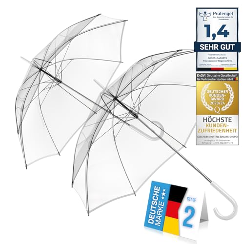 GOODS+GADGETS Durchsichtiger Regenschirm transparent, weißer Stockschirm Ø 100 cm; Eleganter Regenschirm in transparent - Das Fashion-Highlight (2x, Stockschirm) von GOODS+GADGETS