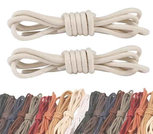 GOODSALEOK Baumwollwachs Schnürsenkel für Lederschuhe 2.5 mm Dünne Oxford Business Schnürsenkel Formelle Kleidung für Männer und Frauen Beige 60CM von GOODSALEOK