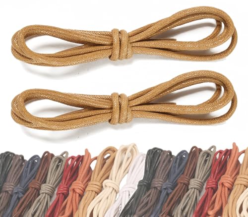 GOODSALEOK Baumwollwachs Schnürsenkel für Lederschuhe 2.5 mm Dünne Oxford Business Schnürsenkel Formelle Kleidung für Männer und Frauen Flachsfarben 60CM von GOODSALEOK