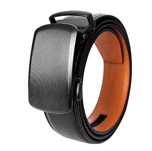 GOODSALEOK Gürtel herren Automatik Ledergürtel Ratsche für Business Anzug Schwarz Herren-Gürtel Geburtstag Gestreift Schwarz 150CM von GOODSALEOK