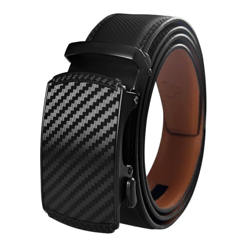 GOODSALEOK Gürtel herren Automatik Ledergürtel Ratsche für Business Anzug Schwarz Herren-Gürtel Geburtstag Kohlefaser-Muster（Schwarz） 105CM von GOODSALEOK