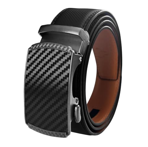 GOODSALEOK Gürtel herren Automatik Ledergürtel Ratsche für Business Anzug Schwarz Herren-Gürtel Geburtstag Kohlefaser-Muster（Silbrig） 105CM von GOODSALEOK