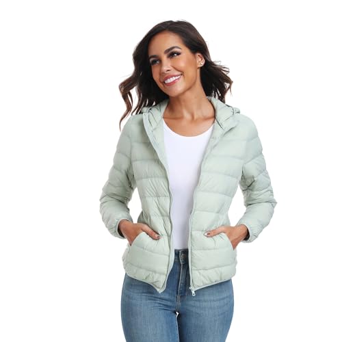 GOODSALEOK Leichte Daunenjacke üBergangsjacke Damen Kurze Gesteppte Winterjacke Mit Kapuze Winter-Geschenke Grün-XXL GOODSALEOK Leichte Daunenjacke üBergangsjacke Damen Kurze Gesteppte Winterjacke Mit Kapuze Winter-Geschenke Grün-XXL von GOODSALEOK
