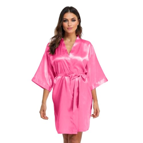 GOODSALEOK Satin Bademantel Damen Sexy Kimono Robe für Frauen V-Ausschnitt Leichtigkeit Nachtwäsche Nachthemd Rose S von GOODSALEOK